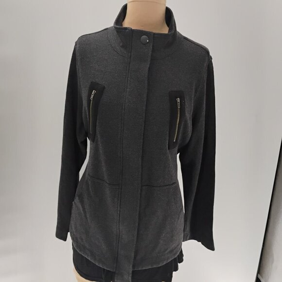 CABI Grey Black Mesh Back Jacket Love Carol Collection 3184 Women's Large - Picture 2 of 16